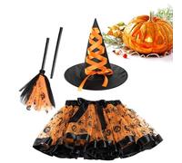 Girls Witch Costume - Vestito da vestire con cappello e scopa - gonna da tutù da strega, accessori per giochi di ruolo per eventi, carnevale, mascherata ampia gamma di usi significativi