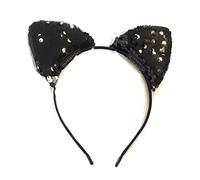 Girls Womens Reversible Sequin Cat Ear Headband Costume Fancy Dress Party Hair Accessories (Black)