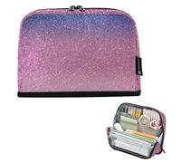 Girly - Astuccio per matite con glitter, colore: blu, con cerniera, per ragazze e ragazze, motivo floreale, rosa, per adulti e bambini, per il rientro a scuola