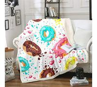 Girly Coperta in pile con ciambelle dolci Sherpa per bambini ragazzi ragazze Ciambelle Ciambelle Cioccolato Panna Coperta in Peluche Graziosa Arredamento Dolce Coperta Fuzzy per Divano Letto
