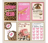Girly Gallery - Set di 6 immagini decorative da parete, senza cornice, colore: rosa, 30 x 40 cm