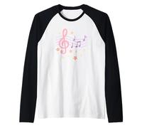 Girly Music | Simpatico Design Pastello con Chiave di Violino e Note Maglia con Maniche Raglan