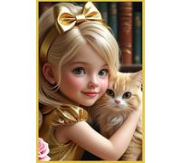 Girly Notebook Blonde Girl in Gold Dress with Cat: Beautiful Gift Notebook Journal for Friends and Family, Teens and Adults, School Booklet