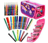 GirlZone Regalo Ragazza -Astuccio Scuola - 38 Pastelli Profumelli - Kit Pennarelli Profumati alla Frutta- Set Pastelli & Pennarelli - Astuccio Portapenne Regalo Compleanno Bambini