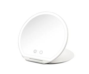 Girmi BE03 Specchio tondo per trucco, Pieghevole Ultraslim, Portatile con Luce Led 3 Colori, Tasto touchscreen, Batteria Litio, Ricarica USB