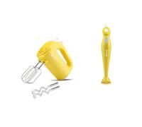Girmi SB02 Sbattitore Elettrico 170W con 5 velocità+Turbo, Sbattitori e Ganci inox, Giallo + MX01 Mixer ad immersione 250 W, Giallo