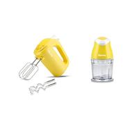 Girmi SB02 Sbattitore Elettrico 170W con 5 velocità+Turbo, Sbattitori e Ganci inox, Giallo + TR01 Triatutto 350W con funzionamento Pulse, Lame Inox. Giallo