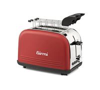 Girmi TP57 Tostapane, 800 W, Corpo e pinze INOX, Ampie fessure, Timer, 8 livelli di cottura, Spegnimento automatico, Raccogli briciole, Rosso