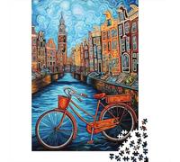 Giro in bicicletta lungo il canale Puzzle 1000 Pezzi Carta per Adulti Edifici urbani colorati Gioco di Puzzle 1000 Pezzi Relax Concentrazione Decorazione Regalo 70x50cm/1000pcs