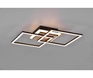 GIRO PLAFONIERA LED DOPPIO QUADRATO METALLO NERO CON BASE ILLUMINATA EFFETTO LEGNO CON TELECOMANDO MULTIFUNZIONE L. 57,5CM DIMMERABILE