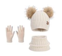 Girocollo Bambino Inverno Cappello A Maglia Spessa Foderata In Pile Sciarpa E Guanti Tre Pezzi Per Ragazzi E Ragazze 4-10 Anni Cappello Bambino Morbido E Termale, beige, Taglia unica