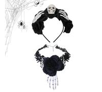 Girocollo Goth Halloween Girocollo Nero Vintage con Teschio e Rosa in Pizzo | Costume per la Festa del Giorno dei Morti Accessorio Per Feste Cosplay E Giochi Di Ruolo