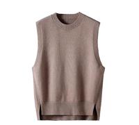 Girocollo Maglia Gilet Per Gli Uomini Allentato Casual Y2k Senza Maniche Fessure Maglione Gilet, Gilet Marrone, XXL