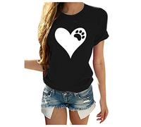 Girocollo Vasi Camicetta Stampa A Forma di Cuore Donne Maniche T-Shirt Casual Breve Camicetta Donne Top Party, Nero , M
