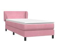Giroletto a Molle con Materasso Rosa 90x210 cm Velluto Bed Frame with Upholstered Headboard, Adjustable Height, Pocket Sprung Mattress and 5cm Topper, for Relaxing Sleep and Reading, Pink