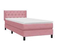 Giroletto a Molle with Mattress Pink 80x220 cm Velvet Upholstered Bed Frame with Adjustable Headboard Pocket Sprung Mattress Hypoallergenic Topper Slatted Base for Comfortable Sleep Room Guest Room