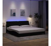 Giroletto con LED Nero 200x200 cm in Tessuto e Metallo | Doghe incluse,testiera versatile,luci LED regolabili,design ondulato,connettore USB 5 V,materasso non incluso
