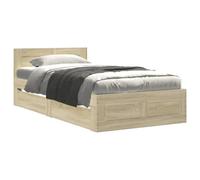 Giroletto con Testiera Rovere Sonoma 90x190cm Legno Multistrato Bed Frame with Headboard and Storage Drawers, Solid Wood Slat Support for Mattress, No Box Spring Needed, Easy for Small Bedroom
