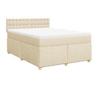 Giroletto in tessuto con molle insacchettate Set completo con testiera e | Giroletto a Molle con Materasso Crema 140x19 cm in Tessuto Letto Completo con Testiera e Doghe Incluse, Antirumore, Base