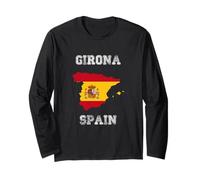 Girona Spagna Vintage Bandiera Spagna Mappa Design Maglia a Manica