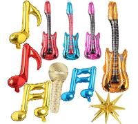 Girouette 10 palloncini gonfiabili a forma di nota musicale, rock and roll, chitarre gonfiabili, decorazioni per feste a tema anni '80 e '90, set da gioco rock star