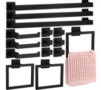Gisafai Set di Accessori per il Bagno Completo, 15 Pezzi, Kit di Barre Porta Asciugamani da Bagno da 60 cm, Set di Hardware Appendi Asciugamani Bagno in Acciaio Inossidabile a Parete, Nero Opaco