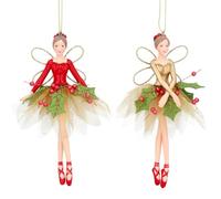 Gisela Graham - Decorazioni per albero di Natale, motivo: fata agrifoglio, set da 2
