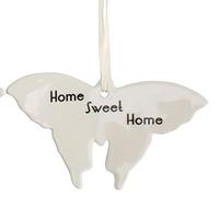 Gisela Graham - Etichetta Decorativa in Ceramica Bianca da Appendere, Motivo: Farfalla Home Sweet Home.