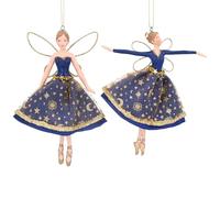 Gisela Graham Fata celeste in tessuto blu e oro e resina, 13 cm, set di 2