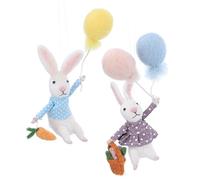 Gisela Graham Set di due conigli in feltro con palloncini, decorazioni pasquali da appendere