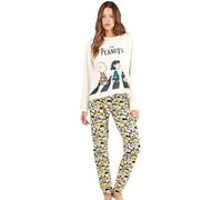 GISELA x Peanuts Pigiama Donna Invernale in Cotone Interlock - Set Maglia e Pantaloni Stampati - Collezione Peanuts Art. 20338 (IT, Testo, M, Regular, Regular, Ecru)