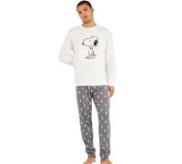 GISELA x Peanuts Pigiama Uomo Invernale in Cotone Interlock - Maglia con Stampa in Rilievo - Pantaloni Stampati con Elastico Logato Art. 20335 (IT, Testo, L, Regular, Regular, Bianco)