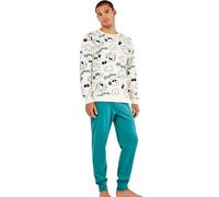 GISELA x Peanuts Pigiama Uomo Invernale in Cotone Interlock - Maglia Maniche Lunghe Stampa Allover - Pantaloni con Elastico e Polsini Art. 20344 (IT, Testo, XL, Regular, Regular, Multicolore)