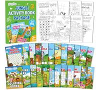 gisgfim Confezione da 192 mini libri da colorare Safari per bambini dai 4 ai 12 anni, gioco di puzzle animali della giungla, labirinto, puntini a punto, ricerca di parole per compleanno, ricompense in