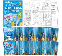 gisgfim Confezione da 48 mini libri da colorare Ocean per bambini dai 4 ai 12 anni, gioco di puzzle sotto il mare, labirinto da punto a punto, ricerca di parole per compleanno, ricompense in classe