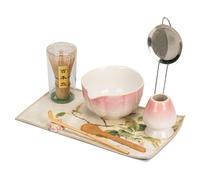 Gishbjka Set di Ciotole per Matcha Color Rosa Ciliegio da 8 Pezzi con Master Cup, Frusta in bambù A 100 Punte, Cucchiaio per Il tè e Kit da tè Ispirato alla Dinastia Song