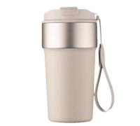 Gishbjka Tazza da Caffè con Isolamento Termico In Acciaio Inossidabile, Bocca Larga, Doppio Beccuccio con Cannuccia, Bottiglia D'Acqua Adatta per Portabicchieri per Auto, Bianca.