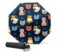 GISPOG Ombrello pieghevole automatico, grazioso gatto animale impermeabile compatto sole e pioggia ombrello da viaggio per donne e uomini, Colore unico, Taglia unica