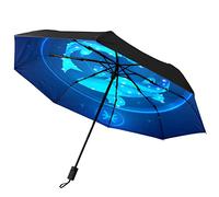 GISPOG Ombrello pieghevole automatico, Pesci segno zodiacale cerchio impermeabile compatto sole e pioggia da viaggio, Colore unico, Taglia unica