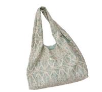 Gissroys Borsa cosmetica da donna, riutilizzabile, in tela, per spesa, generi alimentari, lavoro, libro, grande capacità, tessuto da spiaggia riutilizzabile, Green, One Size