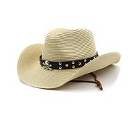 Gissroys Cappello da cowboy vintage, grande, in metallo, tesa a teschio, tessuto di paglia, accessori da cowboy per cappelli resistenti al sole, per adulti, uomo, all'aperto, con corda antiscivolo