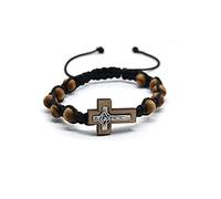 Gissroys Catena elastica regolabile con rosario con crocifisso di perle di pino e bracciale in metallo leggero, regalo per gioielli Portare L braccialetto di rose crociate