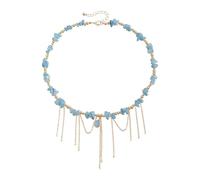 Gissroys Collana bicolore con perle di cristallo a forma di cuore diviso, lunghezza regolabile, catena a clavicola, elegante choker, da donna, moderno ciondolo a forma di cuore in cristallo