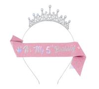 Gissroys Copricapo di compleanno luccicante e combinazione di sash per feste per bambini, dimensioni specifiche per età 3-10 anni, motivo principessa, decorazione elegante, fascia per capelli con