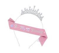 Gissroys Copricapo di compleanno luccicante e combinazione di sash per feste per bambini, dimensioni specifiche per età 3-10 anni, motivo principessa, decorazione elegante, fascia per capelli con