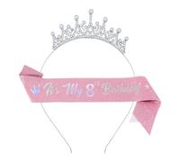 Gissroys Copricapo di compleanno luccicante e combinazione di sash per feste per bambini, dimensioni specifiche per età 3-10 anni, motivo principessa, decorazione elegante, fascia per capelli con