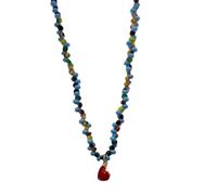 Gissroys Elegante collana con medaglione a forma di cuore con perline blu, lunghezza regolabile, gioielli per compleanno, anniversario, collana vintage con ciondolo a forma di cuore blu