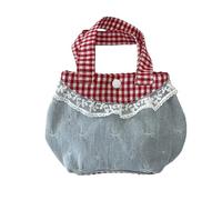 Gissroys Feminine Jeans Borsa a mano con motivo a plaid retrò e decorativo in pizzo, per diverse occasioni, con dettagli in pizzo, Light Blue Bow