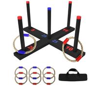 Gissroys Gioco di lancio per pneumatici in legno per tutte le epoche, 6 trottttie a doppia sfera, 4 difficoltà divertenti, piano durevole e resistente, borsa trasportabile, epoche, cortile