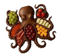 Gissroys Piatto per salsicce in legno, 8 tentacoli, design decorativo, antipasto, per frutti di mare e feste a tema, tagliere in legno